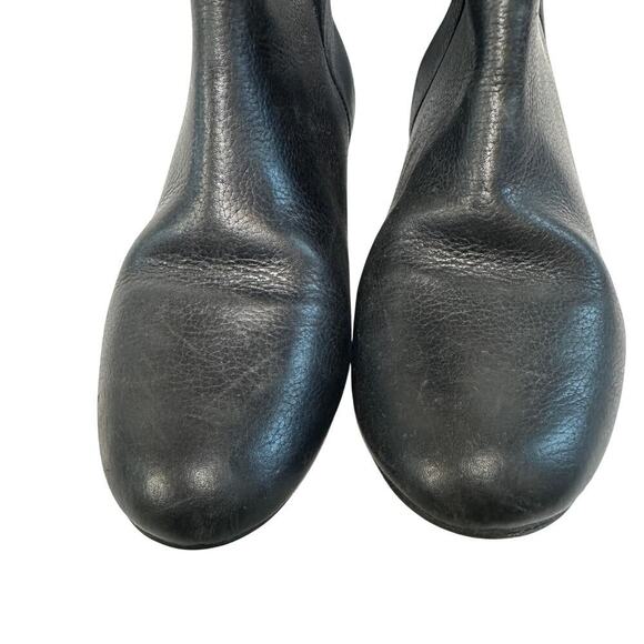 Steve Madden Size 6 Side Buckle Strap Mid Calf Wedge Heel Black Leather Boots - Picture 3 of 10